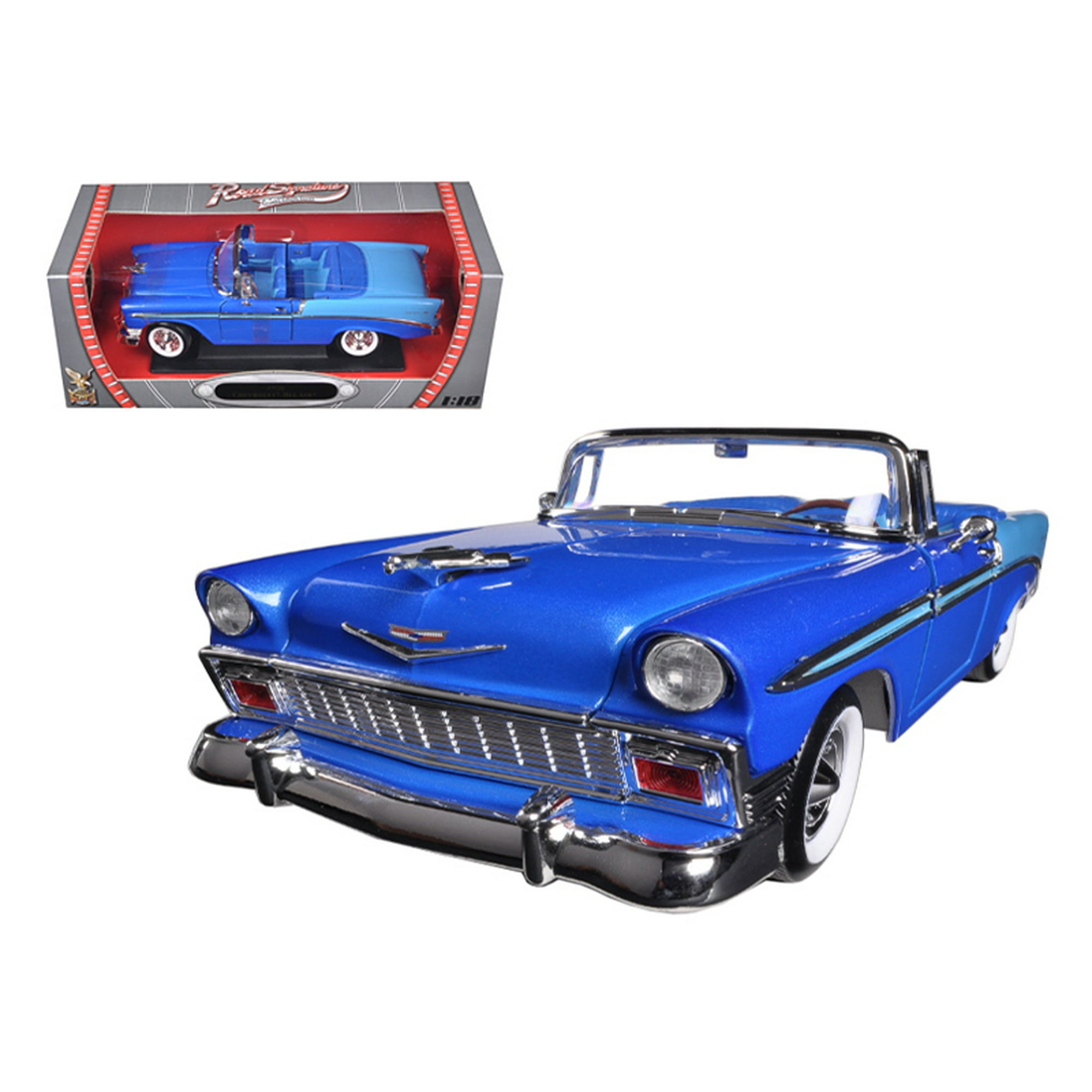 1956 Chevrolet Bel Air Convertible Blue 1 18 Diecast Car Model by Road Signature Walmart