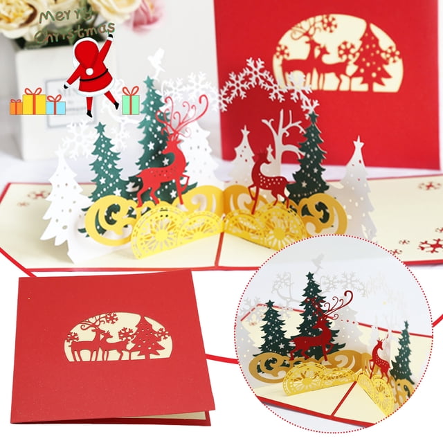 Card Greeting Tree Postcard Card Christmas Diy Sculpture Paper Handmade Christmas 3d Three- Home DIY