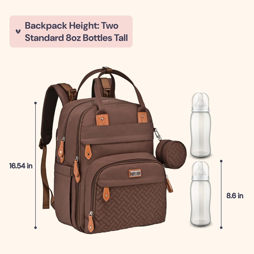 BabbleRoo Diaper Bag Backpack, Multifunction Original Baby Diaper Bag with Insulated Pockets, Brown