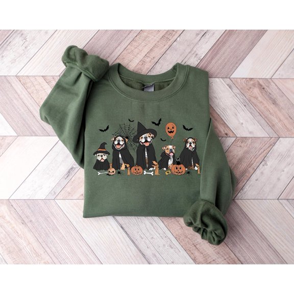 Bulldog Halloween Sweatshirt, Ghost Dog Witch Shirt, Cute Bulldog Lover Crewneck, Funny Dog Halloween Gift