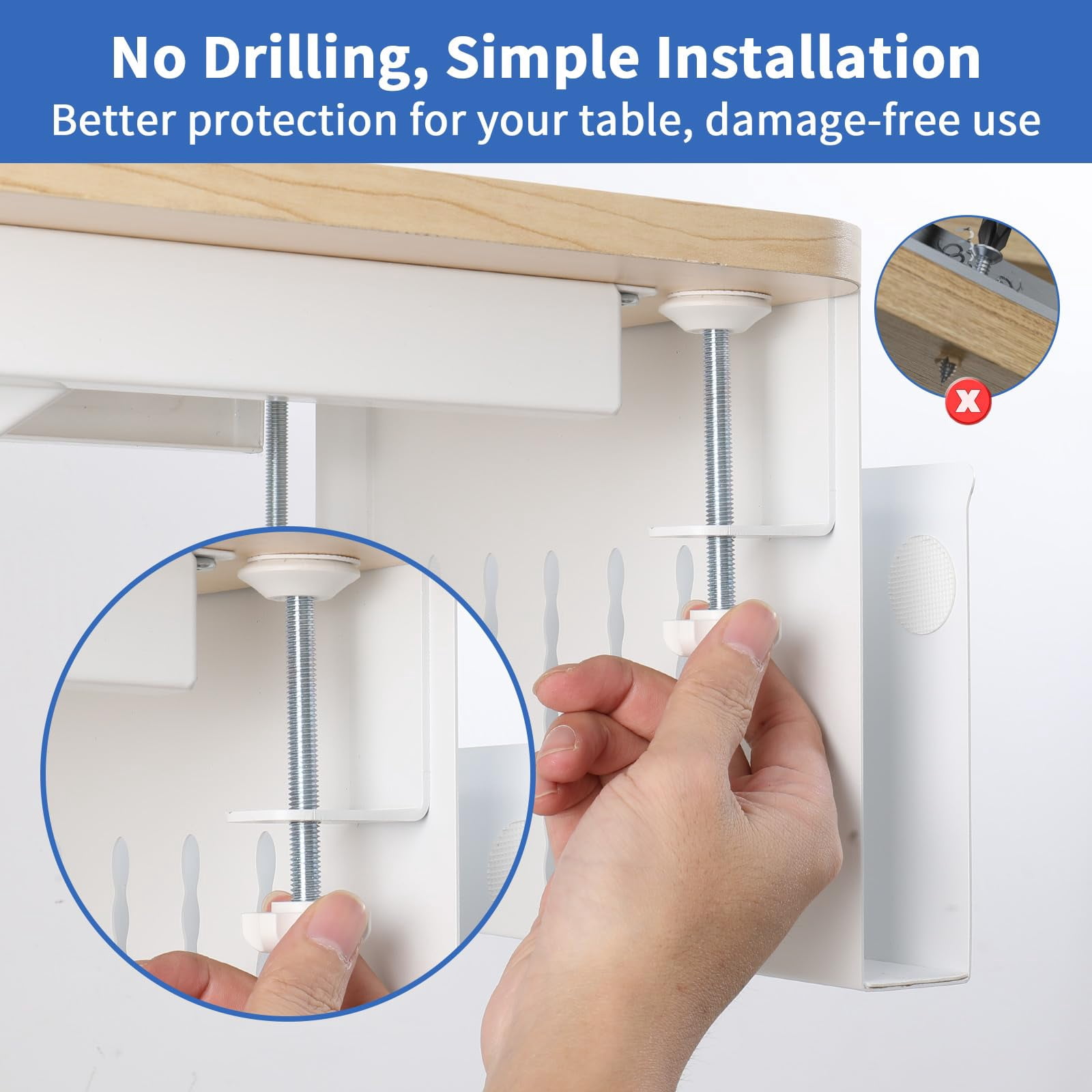 Desk Side Storage  Steel Organizer No Drill Laptop Holder Clamp On Mount With Pen Table Hanging For Home Office Fits Flat Edge Tables 0.3" To 2.8"