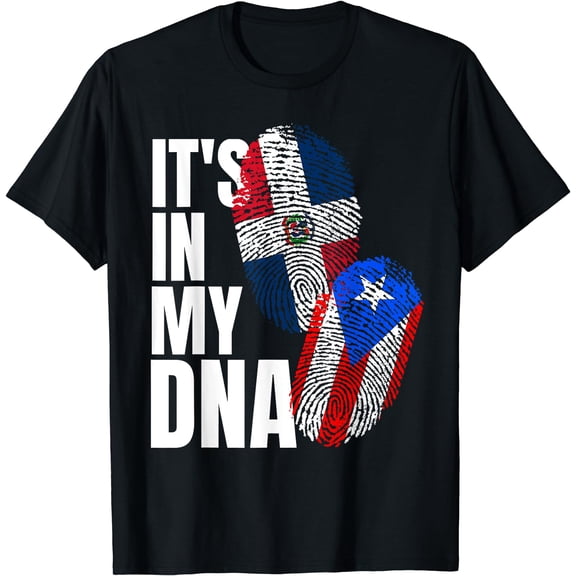 Dominican And Puerto Rican DNA Heritage Flag Gift T-Shirt Black Small