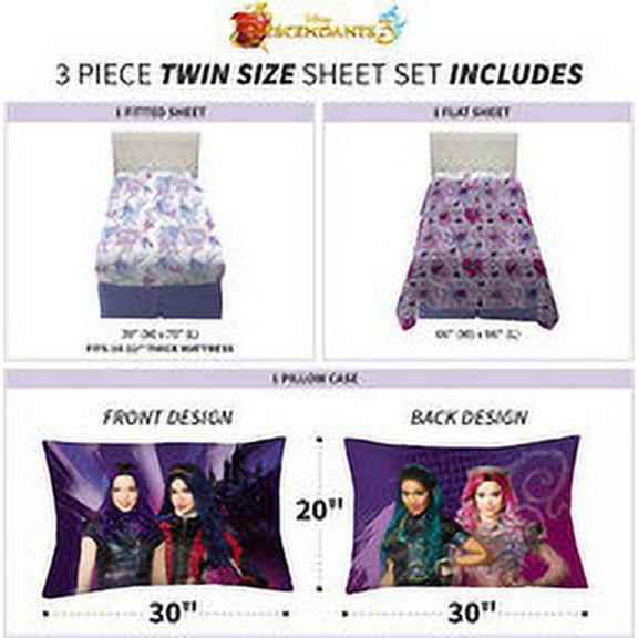 Franco Kids Bedding Super Soft Sheet Set, Twin, Disney Descendants 3
