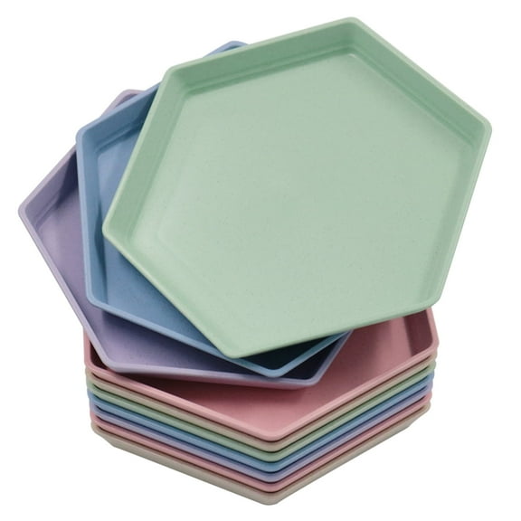 10 Pack Reusable Wheat straw Saucer, 5 Colors Premium Appetizer Plates , Unbreakable Small Dessert Saucer, 6.7 x 5.9" Lightweight Snack Tableware Set for Fruit, Candy, Side Dishes.