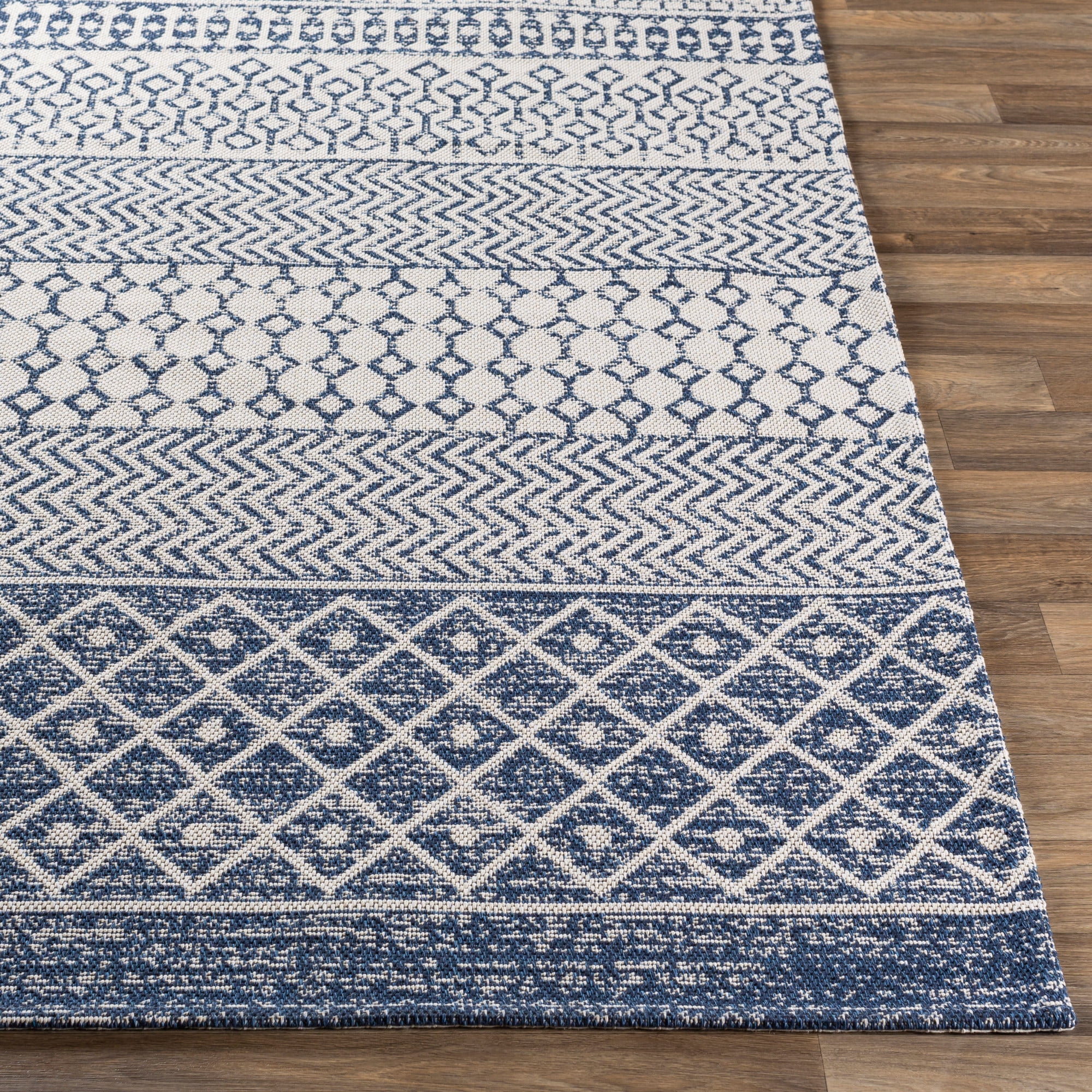 Livabliss Washable Rugs for Living Room, 8x10 La Casa Global Navy Area Rug, Bedroom Dining Room Home Decor Stain Resistant Carpet (7'7" x 10'2")