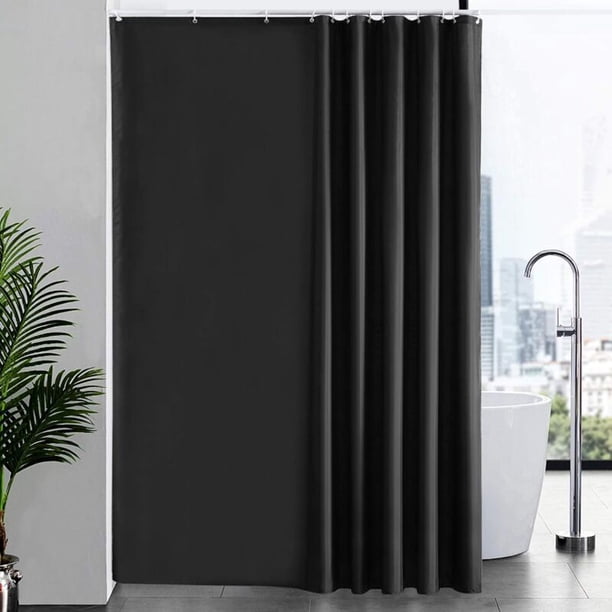 Black Anti-Mold Shower Curtain, Washable Polyester Fabric, Waterproof Bathroom Curtain with Hooks - 100x180cm (WxH)
