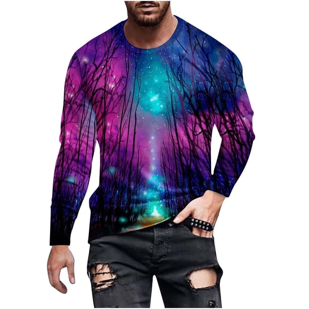 Blusas y camisas de manga larga con cuello redondo para hombre, blusas casuales de cuello redondo y manga larga, camisetas estampadas, blusas para hombre