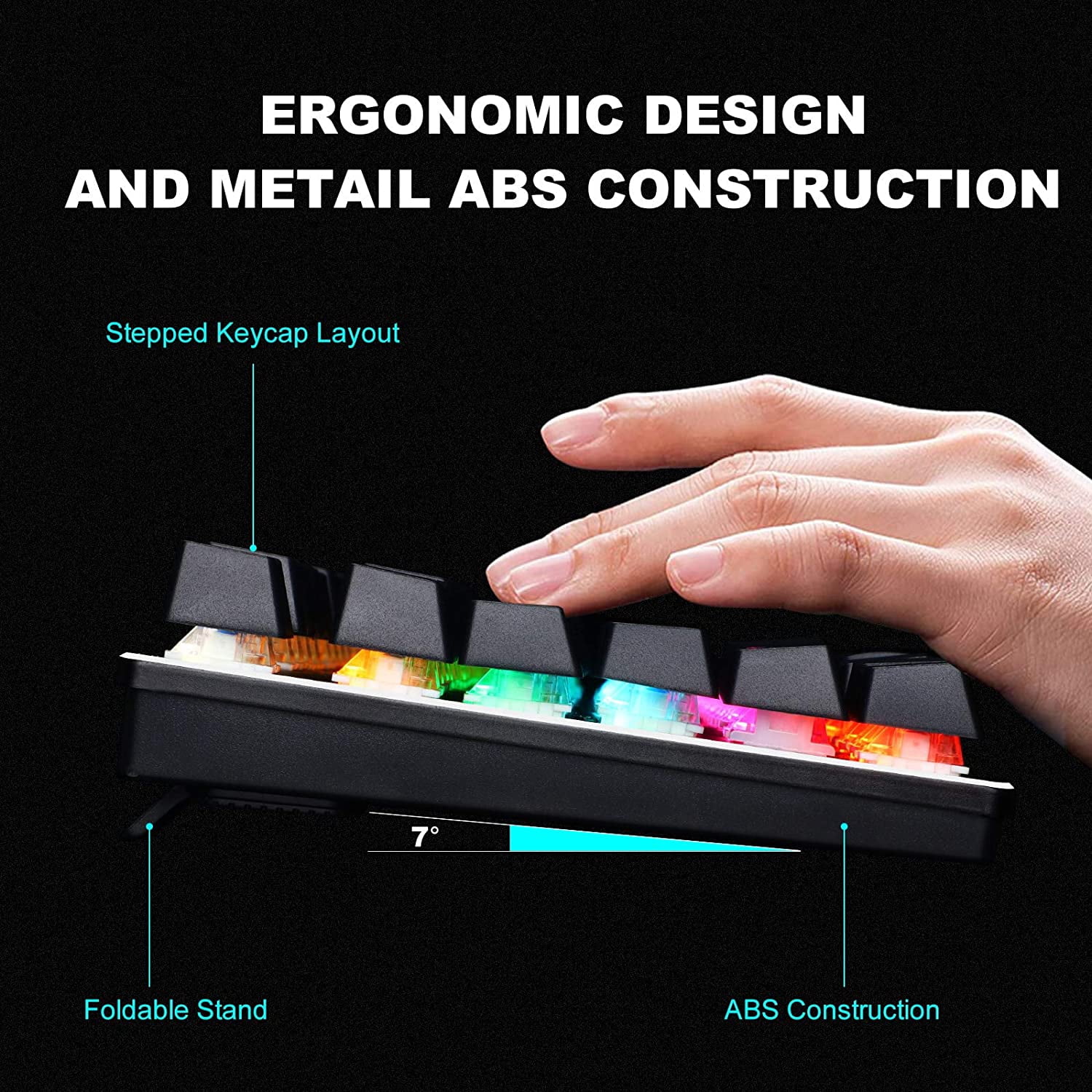Gaming Keyboard Mechanical Keyboard, Rainbow LED Backlit Floating Keyboard, 87-key Anti-ghosting, Ergonomics, Waterproof