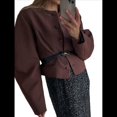 thumbnail image 3 of Blazer Corto con Botones para Mujer, Ropa Informal de Negocios para Otoño e Invierno. Color Café L, 3 of 8