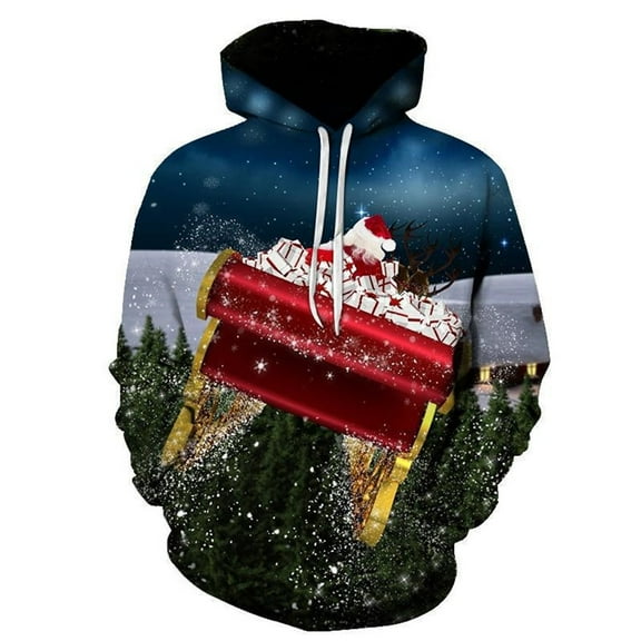 CONZONE Christmas Mens Hoodies Xmas Reindeer Hoodie for Men Graphic Long Sleeve Pullover Hooded Sweatshirt Soft Fall Winter Sweatshirts With Pocket