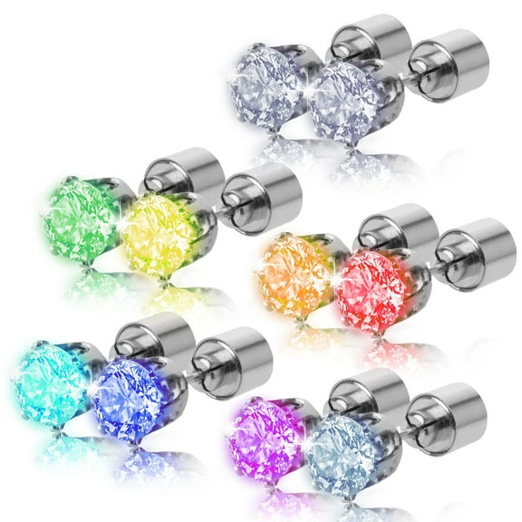 IC ICLOVER 5 Pairs Changing Color Christmas Light up LED Earrings Studs Flashing Blinking Earrings Dance Party Accessories Unisex for Men Women