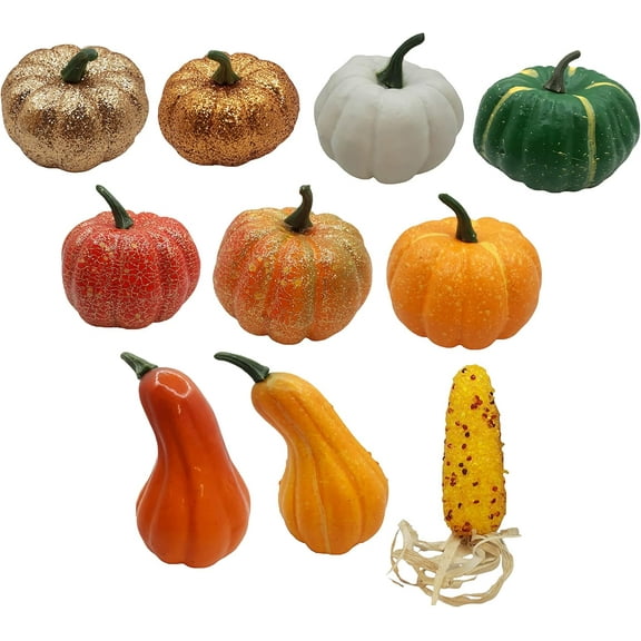 Set of 10 Pumpkins & Gourds Harvest Decorations - Great for Table Decor and Festive Baskets!