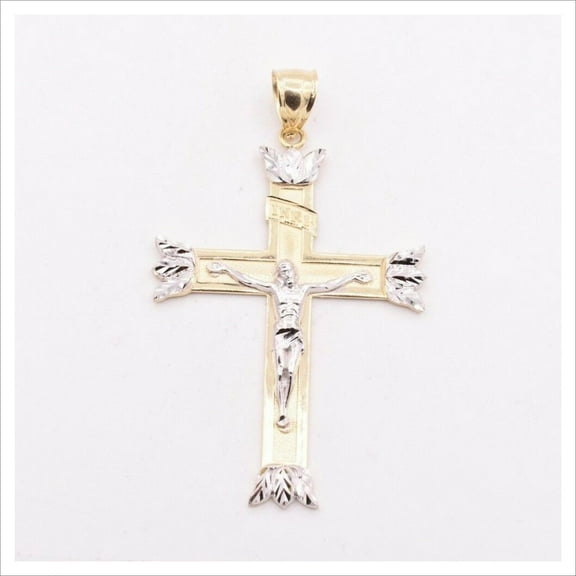 Diamond-Cut Jesus Crucifix Cross Unisex Adult Pendant 10K Yellow White Gold, 6.10 Gr - GOLDUM NYC