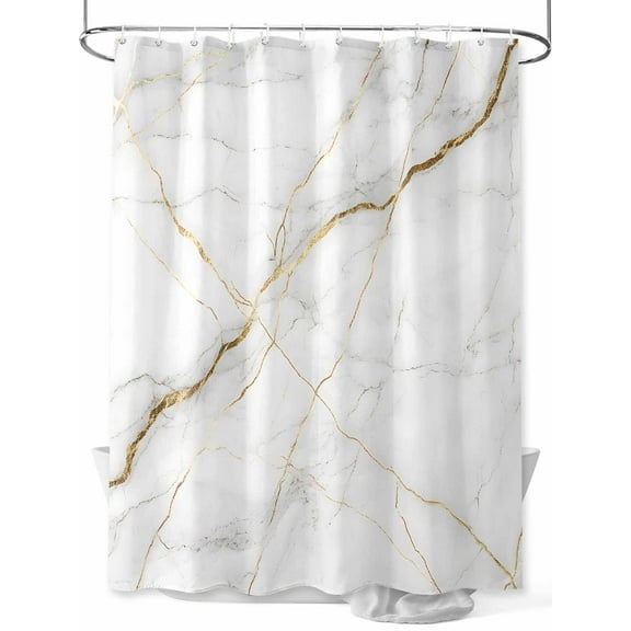 Shower Curtain Marble Abstract Art Shower Curtains for Bathroom, Waterproof Polyester Shower Curtain Set with Hooks, Standard Size 66" x 72" Gold Crack