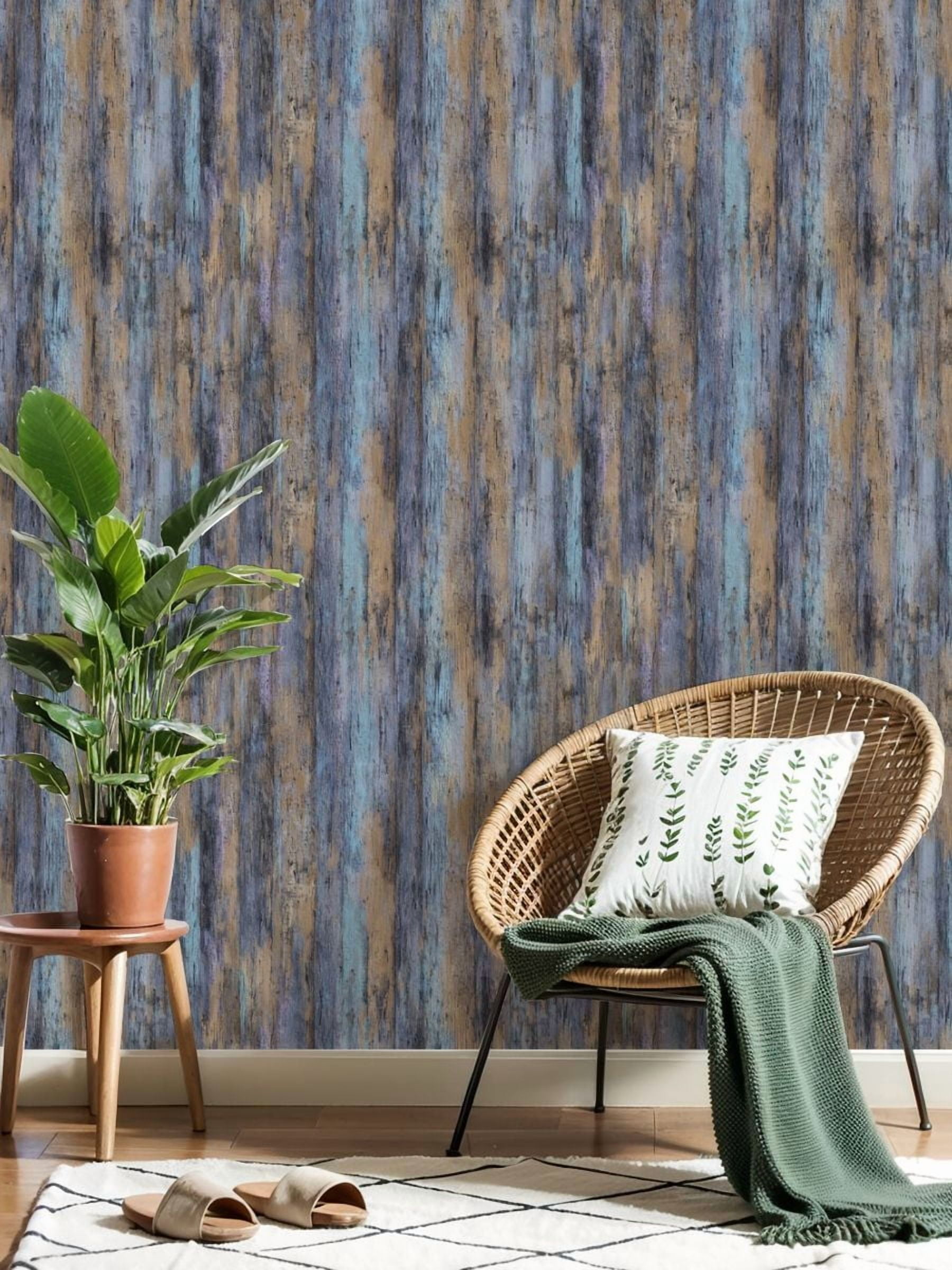 Vintage Peel and Stick Wallpaper Abstract Wooden Texture Blue Purple Tones Wall Mural 23.6in x 9.8ft Self Adhesive Removable Wall Paper Renter Friendly Wallpaper for Nursery Bedroom Cabinets
