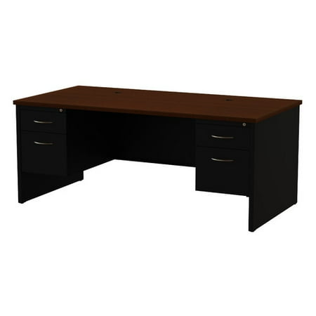 Series Double Handle - Modular Desk Series 36D x 72W Double Pedestal Desk Arch Pull Handles, Black/Walnut