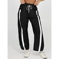thumbnail image 5 of Women'S Baggy Wide Leg Pants Casual Drawstring Elastic Waisted Contrast Color Workout Y2K Track Pants Black M, 5 of 7