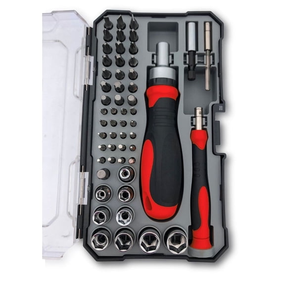 Apollo Tools 55 Piece Metric Tool Set with Ratcheting Bit Driver, Precision Bit Driver and Bit Assortment - DT5024