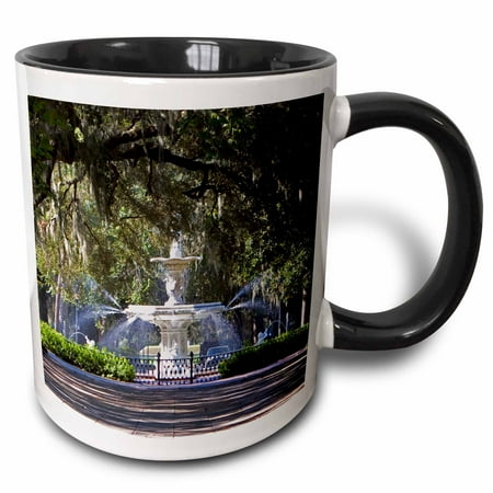 3dRose Water fountain, Forsyth Park, Savannah, Georgia - US11 DFR0070 - David R. Frazier, Two Tone Black Mug, 11oz