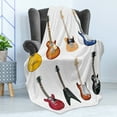 thumbnail image 4 of Guitar Soft Flannel Fleece Throw Blanket, Wide Variety of String Instruments Realistic Musical Pattern Jazz Bluescoustic, Cozy Plush for Indoor and Outdoor Use, 50" x 70", Multicolor, by Ambesonne, 4 of 5