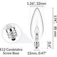 thumbnail image 2 of TaoLeHui E12 40 Watt Incandescent Candle Light Bulbs, Chandelier Light Bulbs for Ceiling Fan, Vanity, Outdoor - Warm White 2700K, 380 Lumen Dimmable B10 Clear Candelabra Base Bulbs, 12-Pack, 2 of 7