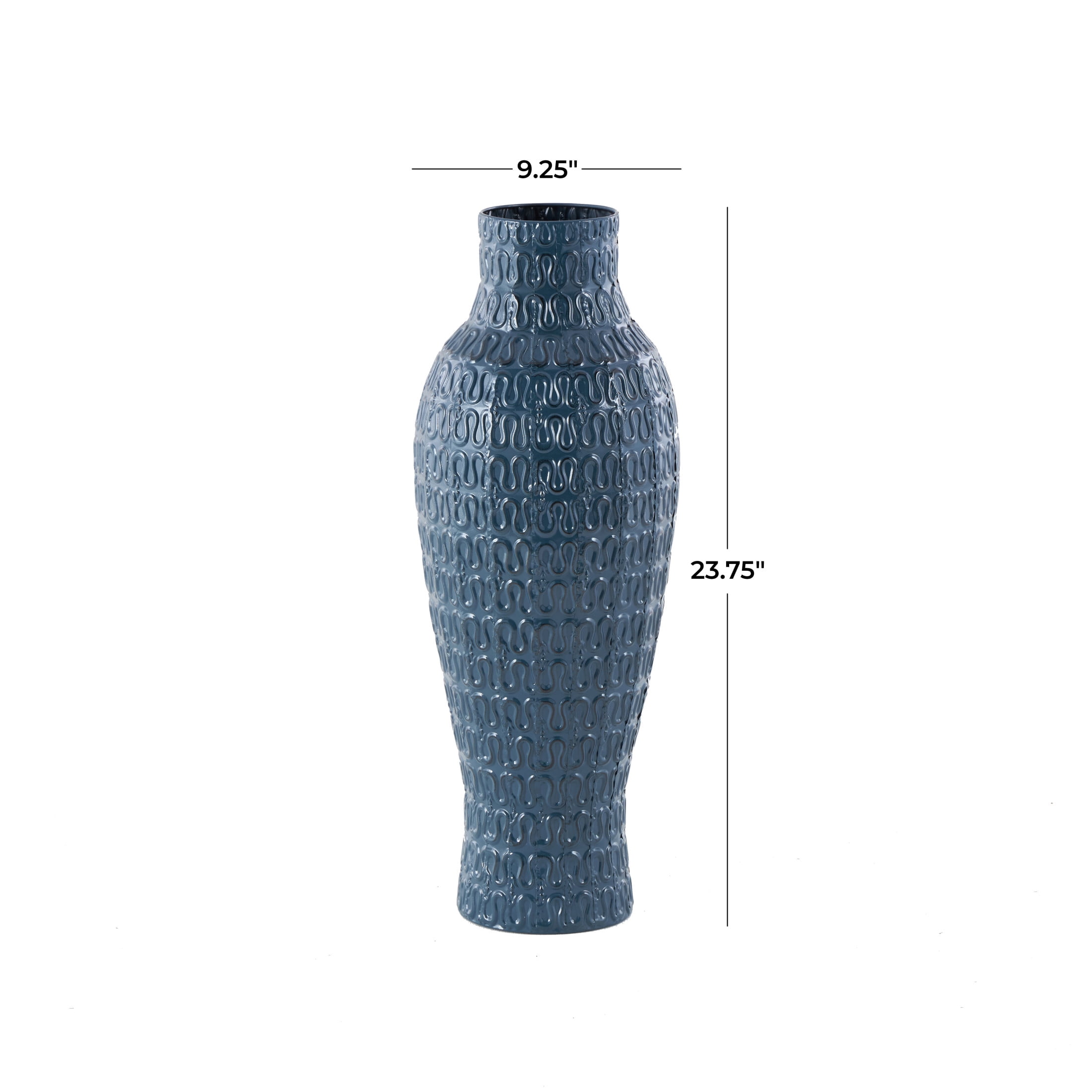 DecMode 24" Dimensional Textured Dark Blue Metal Vase with Wavy Pattern