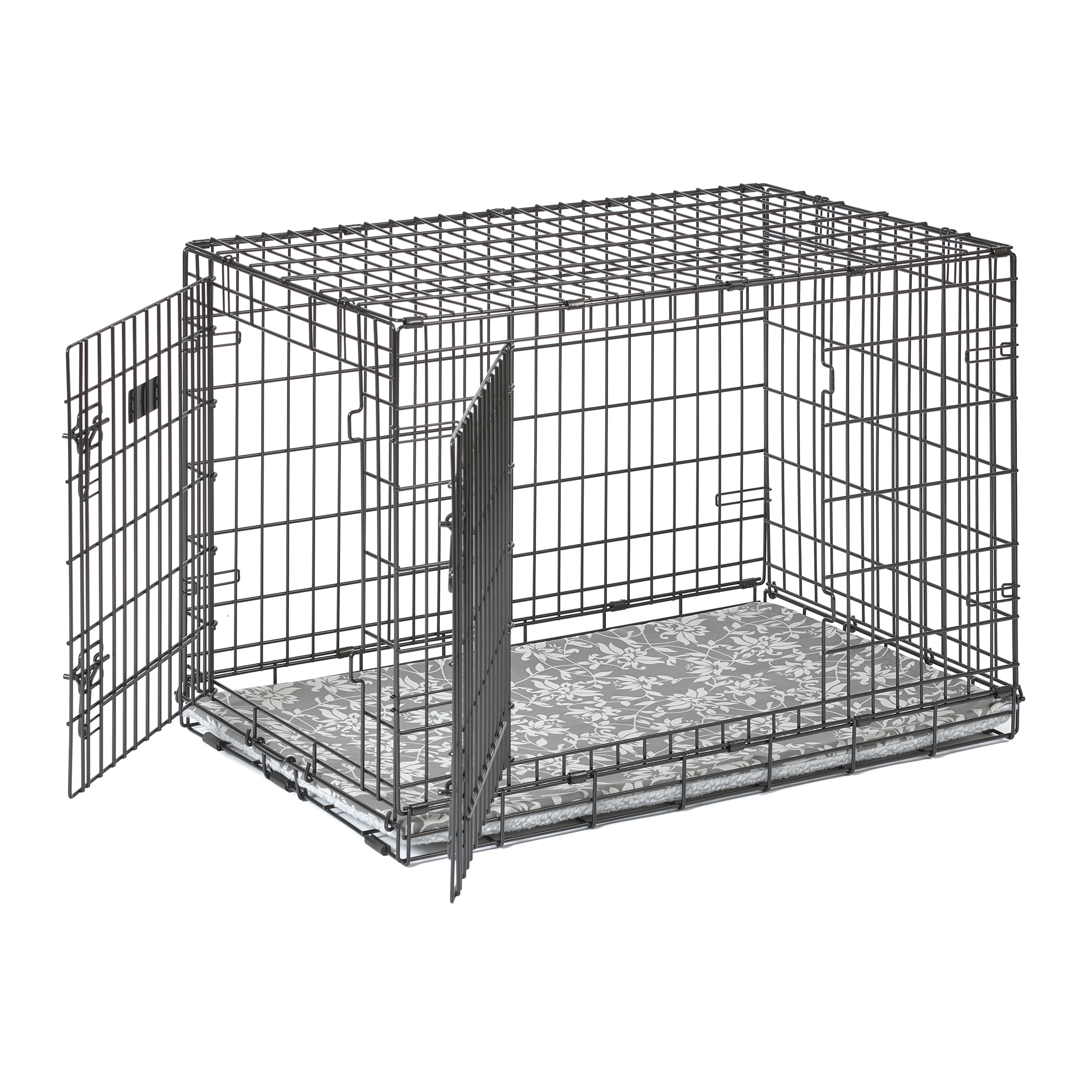 MidWest Homes for Pets QuietTime Reversible Dog Crate Pan Cover, 36 inch, Fleece, Gray Floral