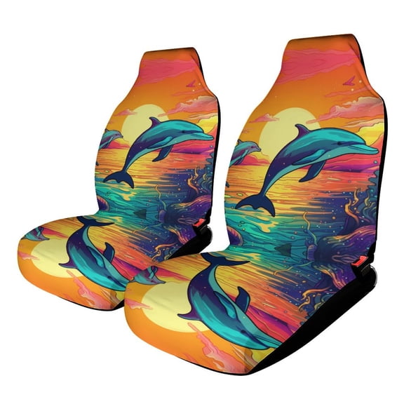 Marine World Dolphin Car Seat Covers,Universal Auto Front Seats Protector Fits for Car,SUV Sedan,Truck