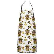 White Highland Cow Sunflower Hat Pattern Apron-Garden Aprons for Women with Pockets-Cotton Linen Waterproof Kitchen Cooking Gardening Aprons Adjustable for Kitchen,Cooking,BBQ and Salon 33x27 Inch