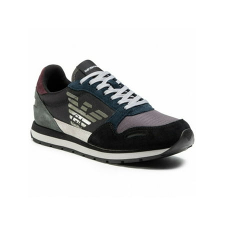 

EMPORIO ARMANI Mens Black Mixed Media Padded Treaded Round Toe Wedge Lace-Up Athletic Training Shoes 12