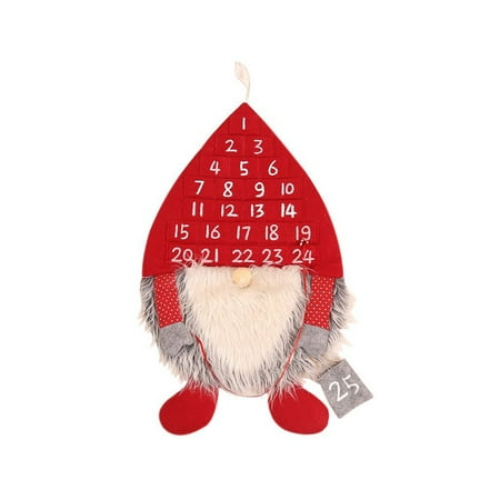 

TureClos Advent Calendar Christmas Hanging Pendant Gnome Non-woven Fabric DIY Wall Calendary Faceless Man Xmas Tree Decoration Gift Red