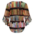 thumbnail image 6 of Bookworm Antique Book Library Vintage Book Shelf Women's V-Neck Blouse With 3/4 Ruffled Bell Sleeves Casual Top Ladies Blouses, 6 of 7