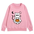 thumbnail image 4 of Weebloom Halloween Boys Girls Sweatshirt For Toddler Ghost Pumpkin Graphic Cute Crewneck Sweatshirt Soft Casual Pullover Long Sleeve Tops For Youth Fall Winter Outfit For Kids Pink 4-5 Years, 4 of 4