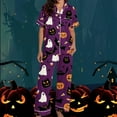 thumbnail image 5 of THDHVS Pajamas for Women Set,Womens Pajama Sets,Women's Pajama Sets Short Sleeve Button Down Halloween Print Sleepwear Nightwear Soft Pjs Lounge Sets Purple 3XL, 5 of 7