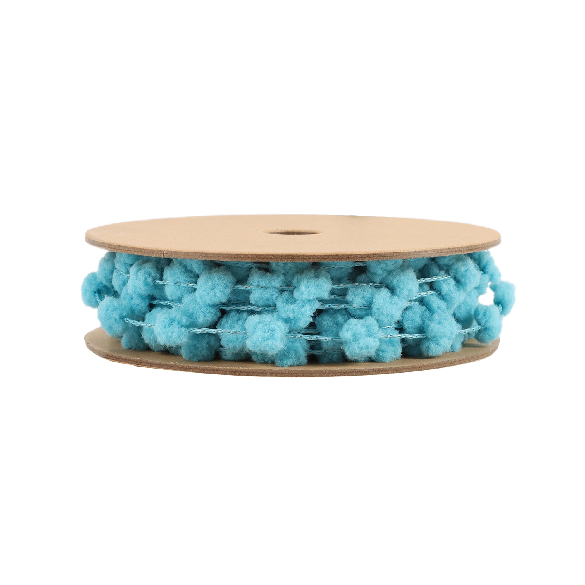 LaRibbons 8mm Wired Pom Pom, Blue, 25 Yard Roll