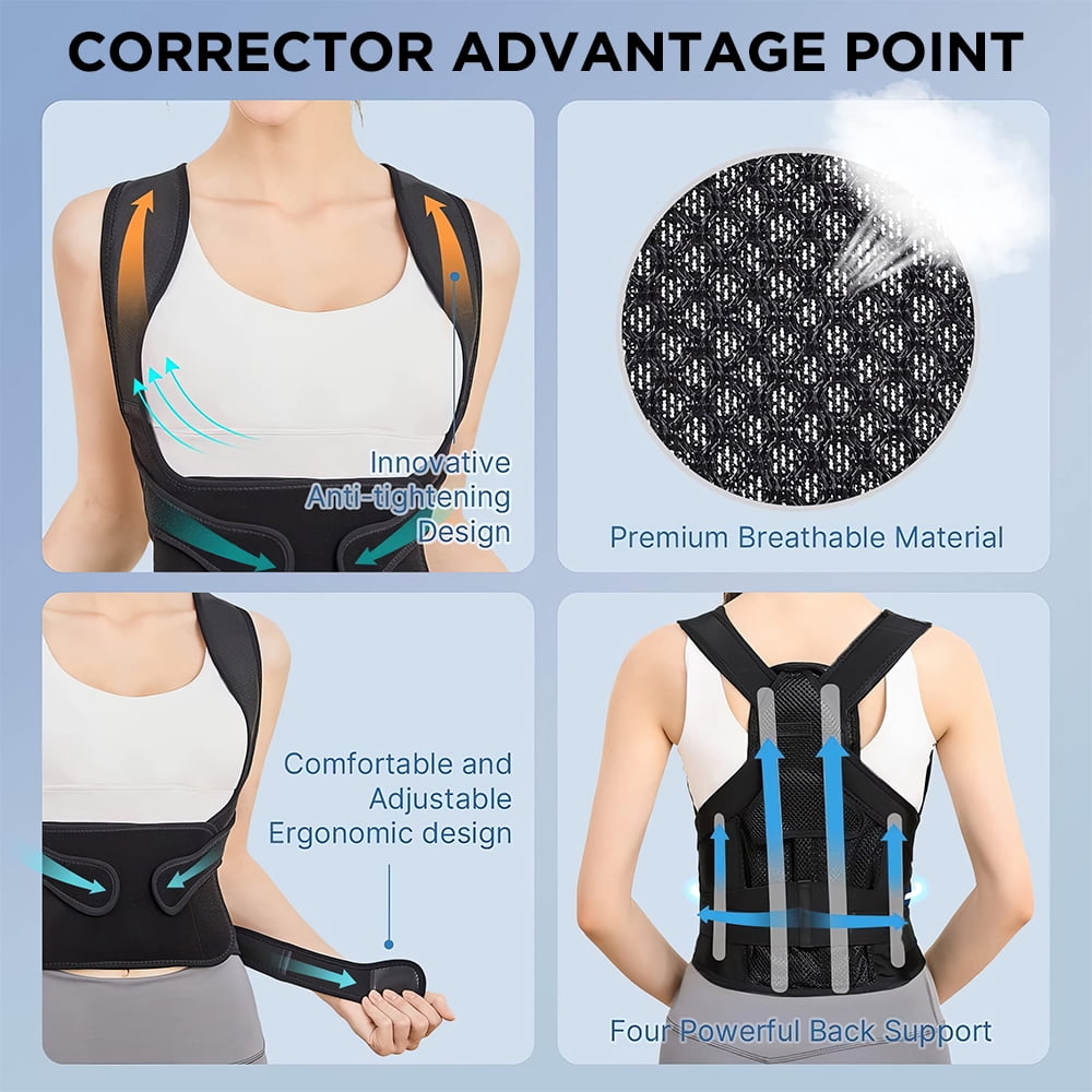 PEPWELL Adjustable Back Brace Posture Corrector for Men & Women, Upper & Lower Back Support, Breathable Mesh Spinal Alignment Brace for Posture Improvement, Spine Corrector, S/M/L Sizes