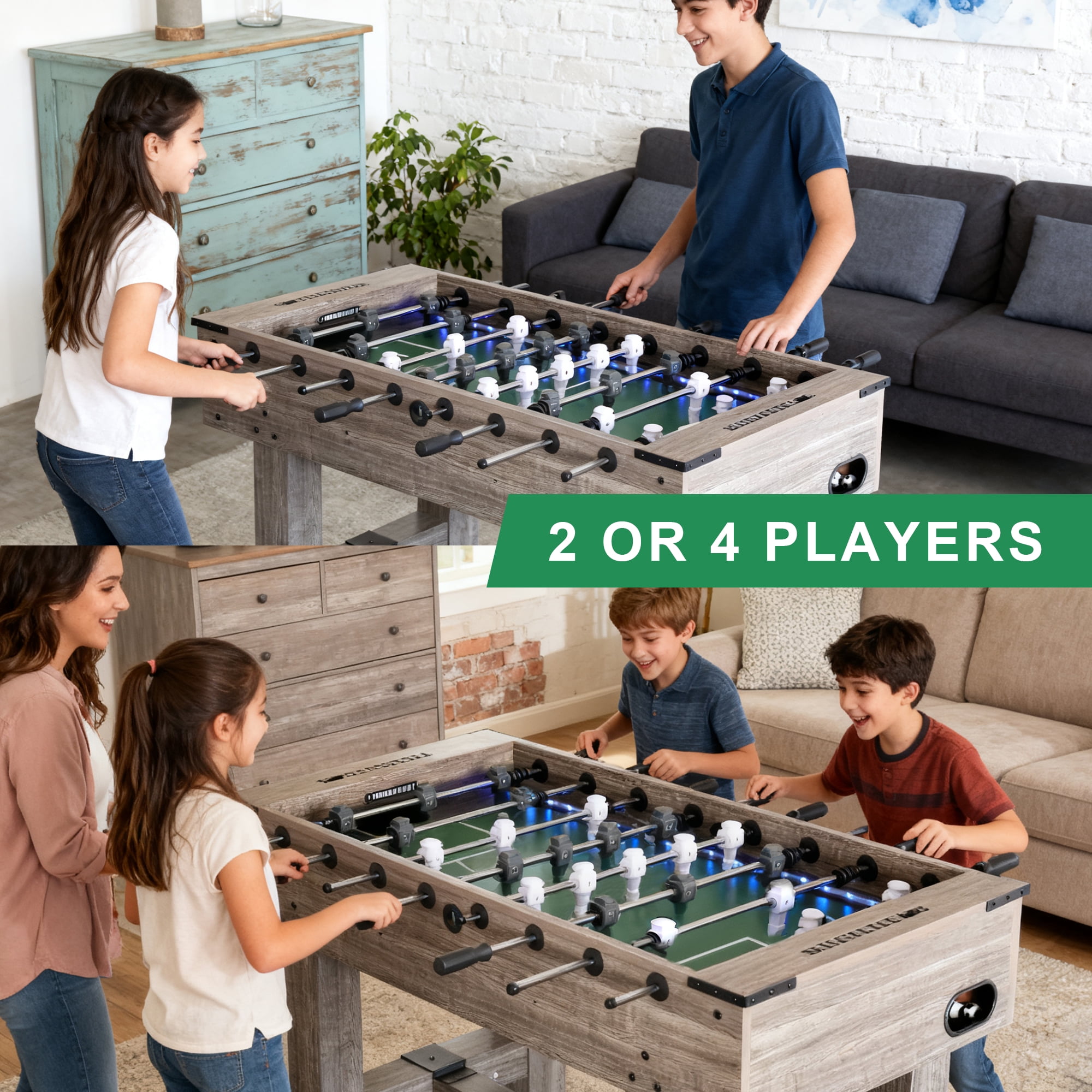 56" LED Light Up Foosball Table with Smart and Manual Scoring for Home Game Room Family Party