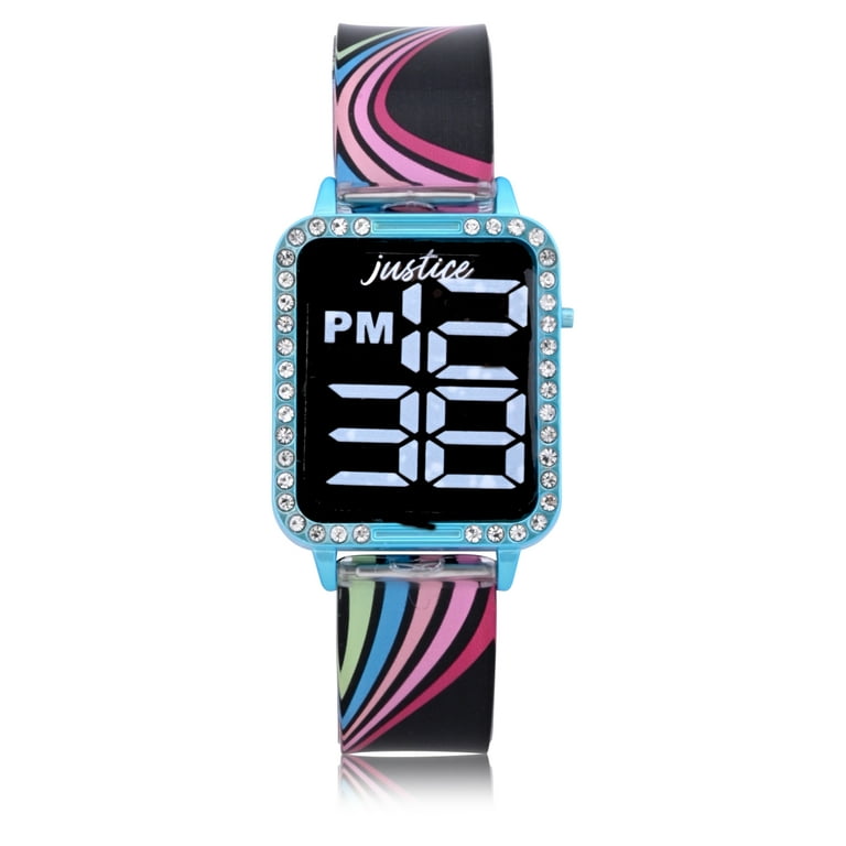 Justice Black Rainbow Strap LED Watch with Silicone Strap with