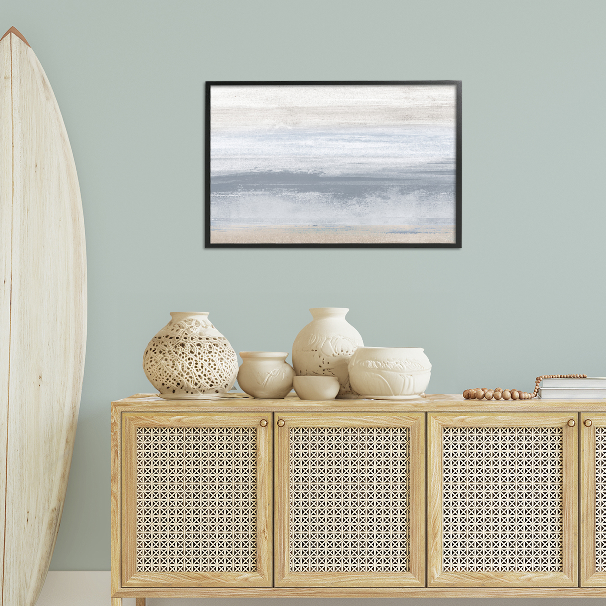 Stupell Industries Serene Blue Feeling Landscape Painting Black Framed Art Print Wall Art, 30 x 20