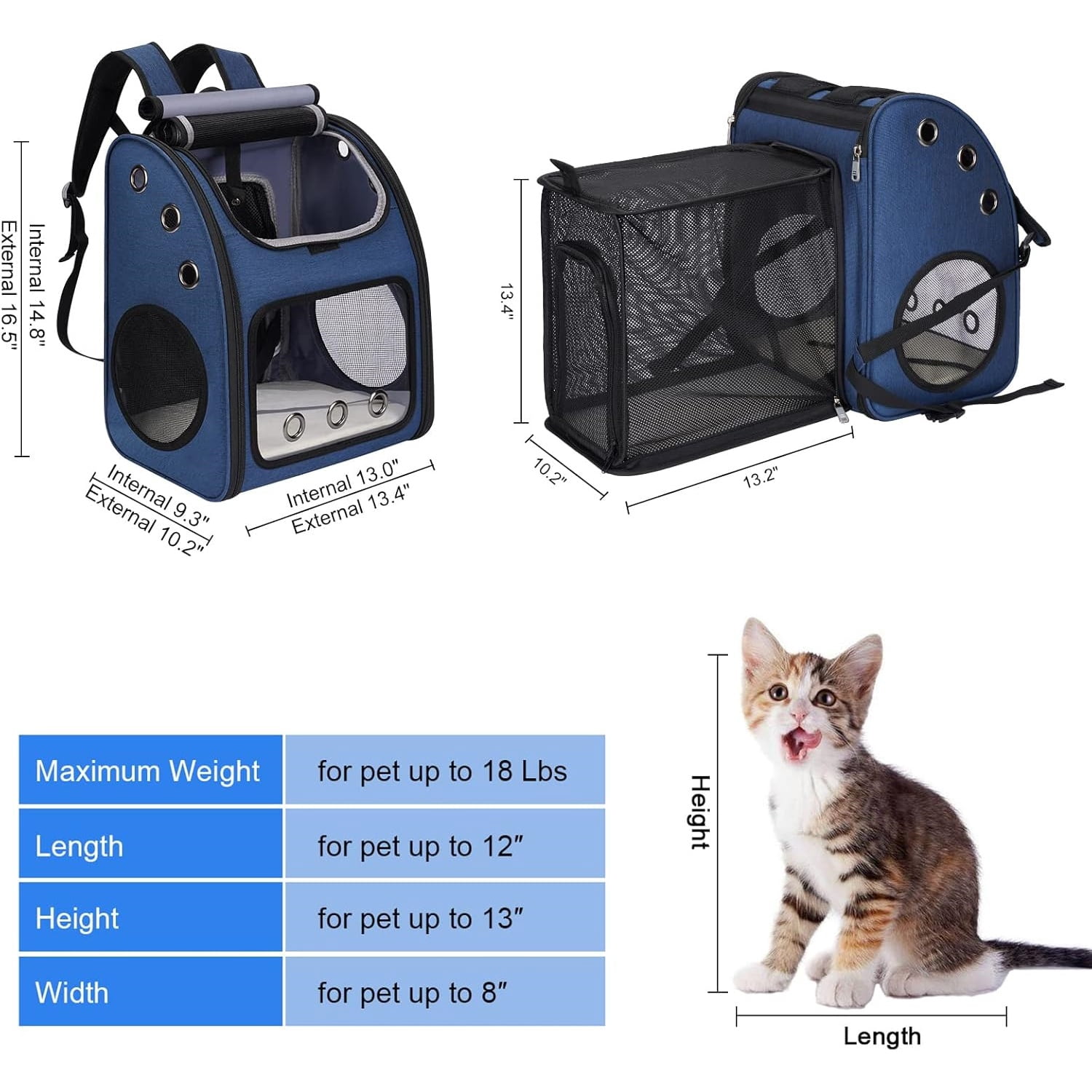 Expandable Pet Carrier Backpack for Cats, Dogs and Small Animals, Portable Pet Travel Carrier