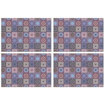 Boho Classic Tribal Style Flax Placemats Set of 4, 12x18 Inch Rustic Artistic Vintage Table Mats, Washable Earthy Ethnic Decor for Dining Table or Kitchen Space