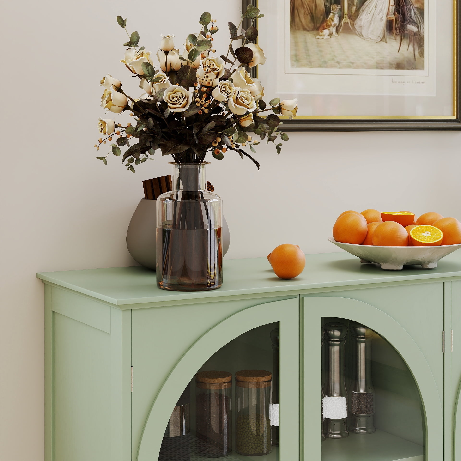 Aukfa 2 PCS Buffet Pantry Cabinet,Wood Sideboard Storage Cabinet for Dining Room Hallway Entryway,Green