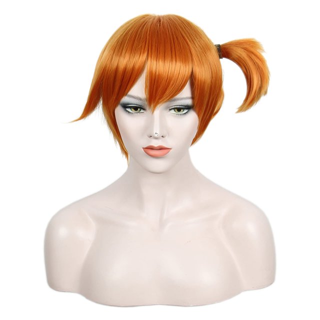 Peluca Linfairy corta naranja sintética para cosplay de Halloween