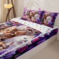 thumbnail image 3 of Manfei Modern Rose Pet Zipper Full Size Comforter Sets with Fitted Sheet and 2 Pillowcases, Kawaii Cat Print Zipper Bedding Set, Purple, Polkadot Reversible, 4pcs, 3 of 7