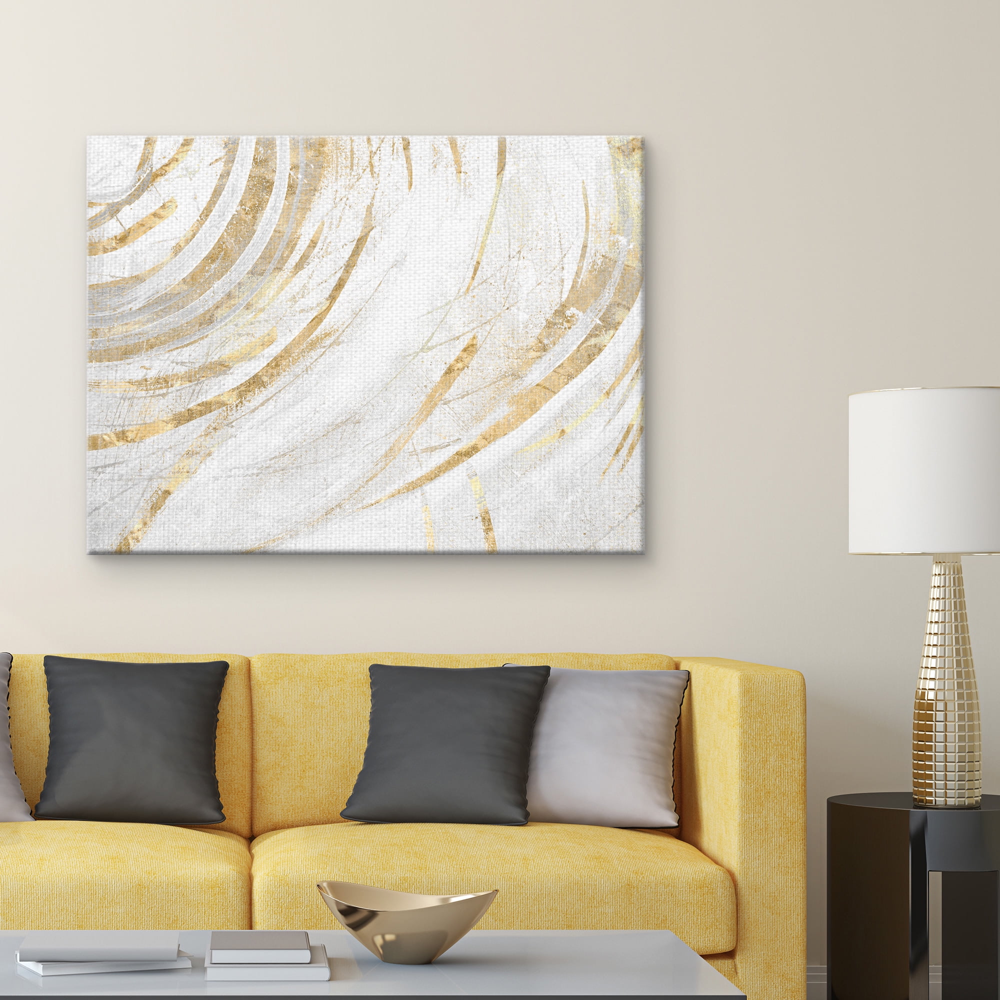 Masterpiece Art Gallery Fluidity Horizontal Gold Abstract By Belle Maison Canvas Art Print 30" x 40"
