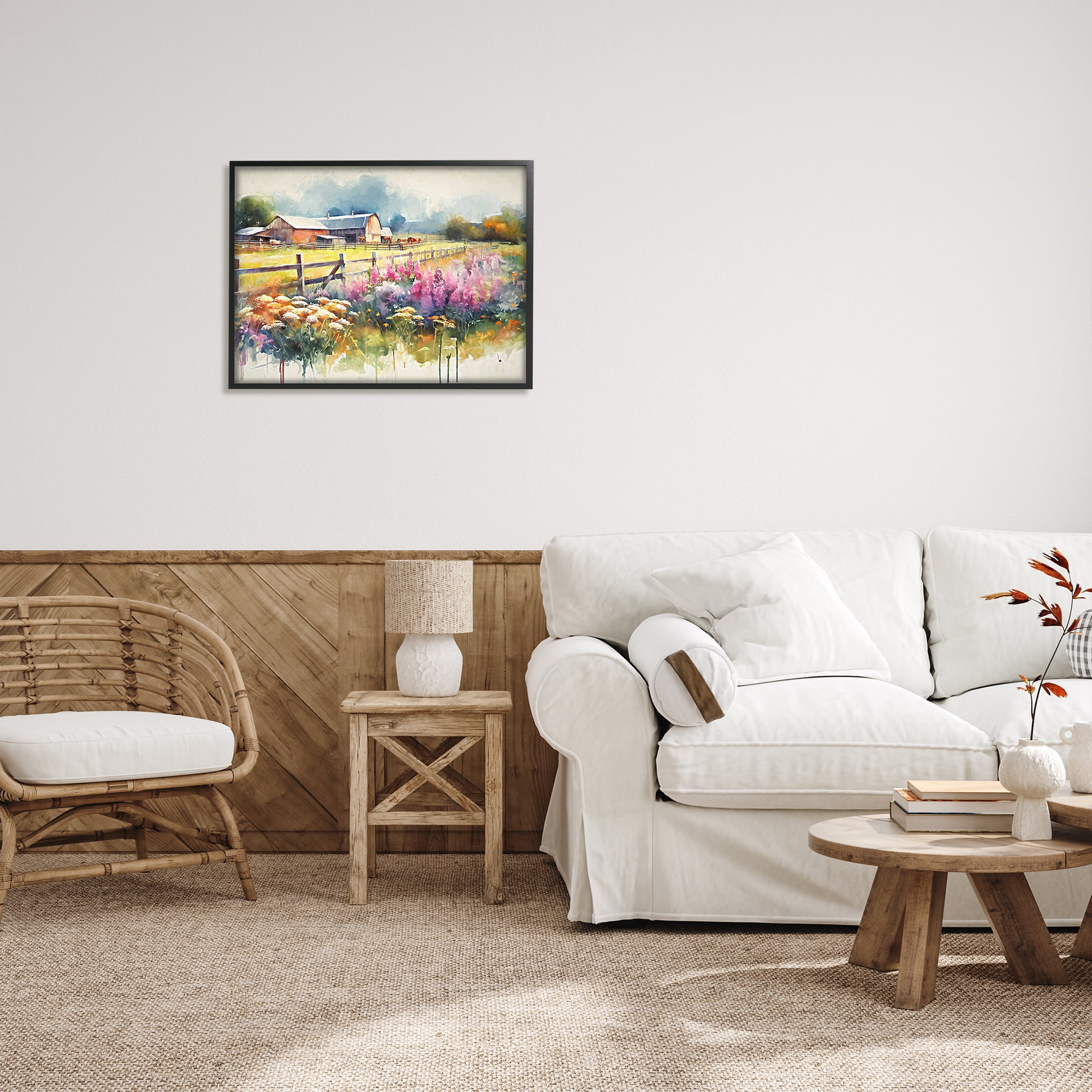 Stupell Industries Country Barn Modern Painting Landscape Painting Black Framed Art Print Wall Art, 30 x 24
