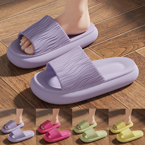HomeDM Womens Shower Slippers Open Toe Non Slip Bathroom House Slippers Summer Quick Drying Beach Sandals, Purple Size 5.5-6