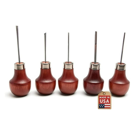 Wood Carving Tools 5-Piece Set - UJ Ramelson Palm Chisels for Miniature Detail, Woodworking, Stamp & Tile Carving