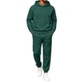 thumbnail image 2 of Hearthz Sweatsuits for Men 2 Piece Drawstring Solid Color Y2k Tracksuit Sweatsuit Set Fall Winter Big and Tall Sweatsuit for Men Dark Green M, 2 of 4