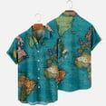 thumbnail image 2 of JLFKNG Mens T-Shirts Fashion World Map Printed T Shirt Breathable Cool Short Sleeve Buttons Up T-Shirt Tops For Men Lapel Suitable For Vacation, 2 of 6
